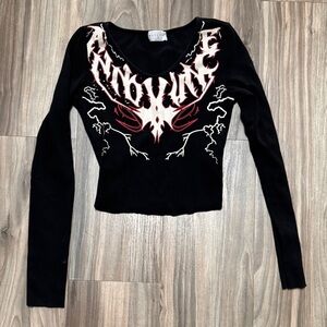 Black Graphic Long Sleeve Top